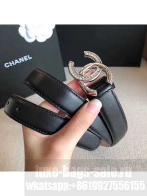 Chanel Width 2.5cm Smooth Calfskin Belt With Crystal CC Buckle Black 2020 Collection