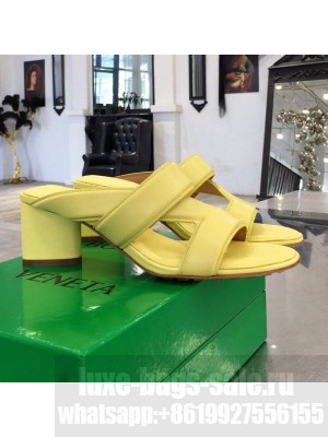Bottega Veneta Band Calfskin Heel 5cm Sandals Yellow  2021 Collection 04