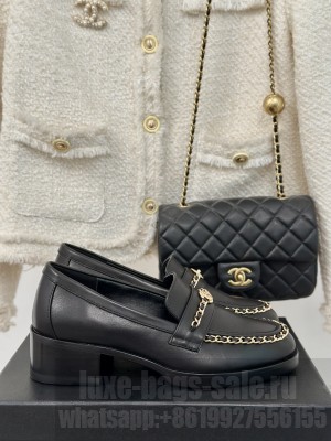 Chanel Calfskin Loafer with Chain Black 2024 