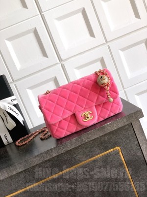 Chanel small Classic Handbag velvet AS1787 Pink