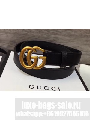 Gucci 3cm Wide Leather Belt With gold gg buckle