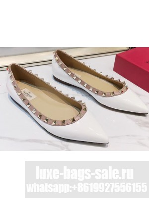 Valentino Rockstud Ballet Flats Ballerinas in Patent Leather White
