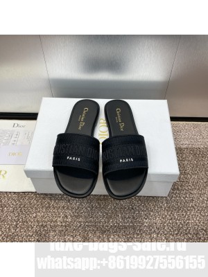 Christian Dior Dioriviera Dway Slide Black Embroidered Cotton