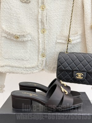 Chanel Grosgrain slides sandals with cc logo black 2