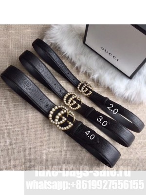 Gucci Leather Belt 20/30/40mm with Pearl GG Buckle Black 2020 Collection