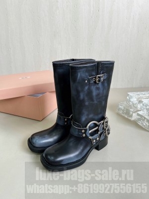 Miu Miu Leather Ankle Boots with Strap Buckle 2023 08