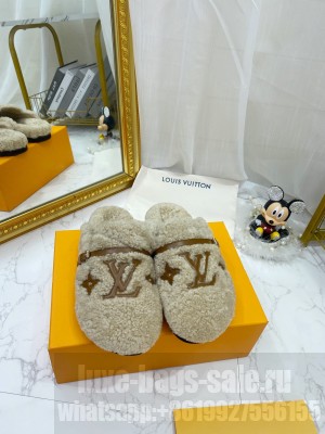 Louis Vuitton Winterbreak Shearling Comfort Flat Mules Beige 2022