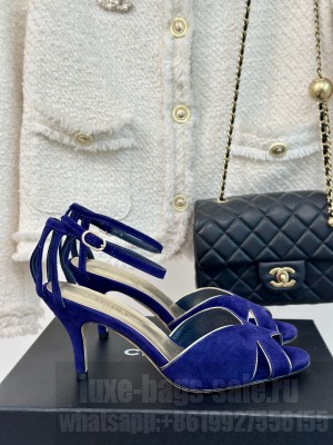 Chanel 8.5cm Suede Sandals 2024 Blue
