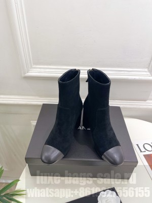 Chanel Suede & Calfskin Leather Heel Ankle Boots 9cm Black 2024 