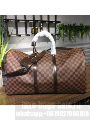 Louis Vuitton Keepall 55 Bandouliere Duffle Bag Damier Ebene Canvas Fall/Winter 2017 Collection N41414, Beige