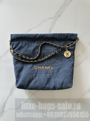 Chanel 22 Shopping Bag AS3261 in Camellia Velvet Blue