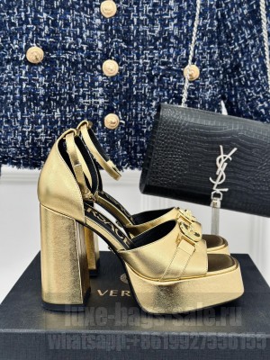Versace Medusa '95 Metallic Leather High Heel Platform Sandals 12cm Gold 2024