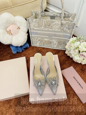 MACH & MACH 65mm/85mm Women's Flower PVC Mules In Silver
