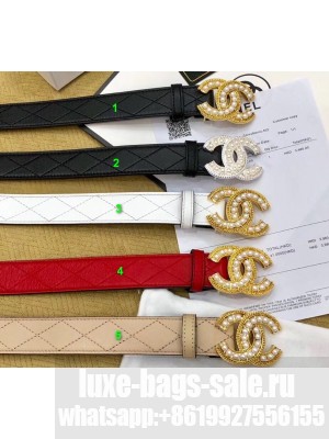 Chanel Width 3cm Pearl CC Logo Buckle Quilting Leather Belt