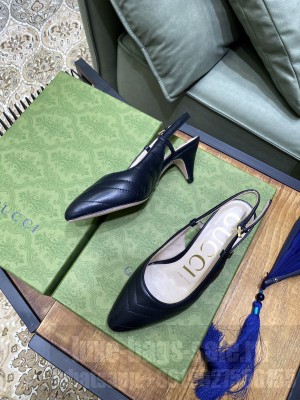 Gucci Women's matelassé chevron leather sling back Black 2021 Collection