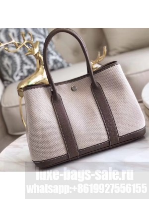 Hermes Canvas Garden Party 30/36 Bag Etoupe/Creamy