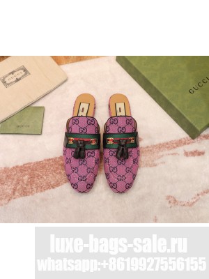 Gucci GG Multicolor Canvas Slipper with Tassels Pink 2021 Collection