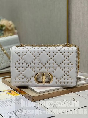 DIOR CARO MACROCANNAGE POUCH Macrocannage Calfskin with Star Motif C3136 white&gold