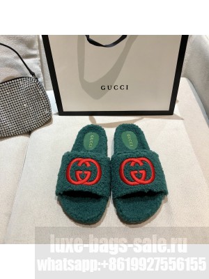 Gucci Women's slide sandal with Green Interlocking G merino wool 2021 Collection