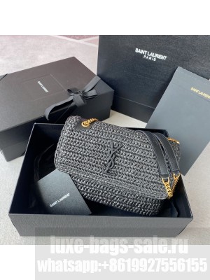 SAINT LAURENT NIKI SMALL CHAIN BAG IN RAFFIA 498892 BLACK