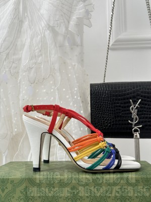 GUCCI WOMEN'S CRYSTAL INTERLOCKING G LAMBSKIN SANDAL MULTICOLOR