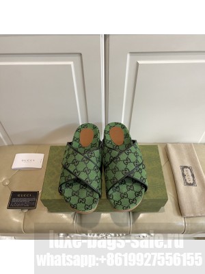 GUCCI GG Multicolor platform sandal 663666 Green canvas 2021 Collection