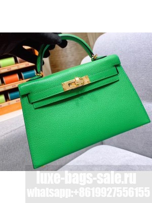 Hermes Mini Kelly II Bag in Original Chevre Leather Bamboo Green
