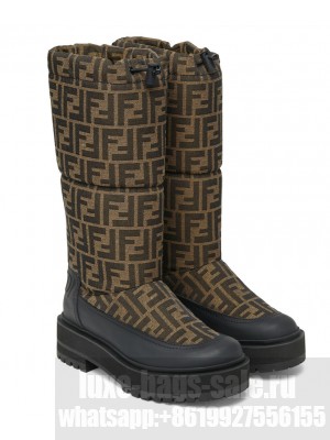 Fendi Women's FF Jacquard Canvas Snow Boots Coffee