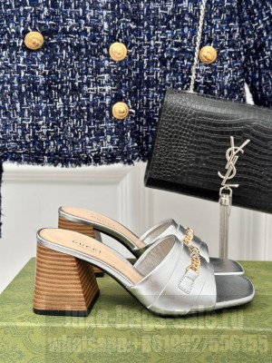 Gucci Signoria Slide Sandals 786595 Silver leather 2024