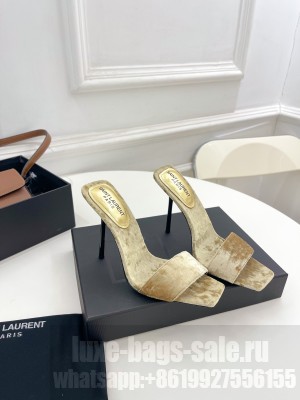 Saint Laurent 10.5cm Heel velvet Mule Beige 2023 Collection 