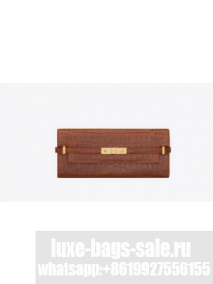 SAINT LAURENT MANHATTAN CLUTCH IN CROCODILE-EMBOSSED LEATHER 695949 DARK CARAMEL