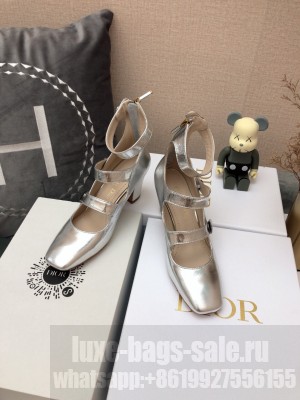 DIOR HEEL 4CM CALFSKIN D-DOLL PUMPS WITH ANKLE STRAP SILVER 2022 COLLECTION