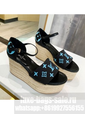 Louis Vuitton Starboard Monogram Canvas Wedge Sandal Black/Blue 2021 Collection