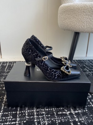 Chanel Tweed & Sequins with Bow Mary Janes Pumps 2024 Black 