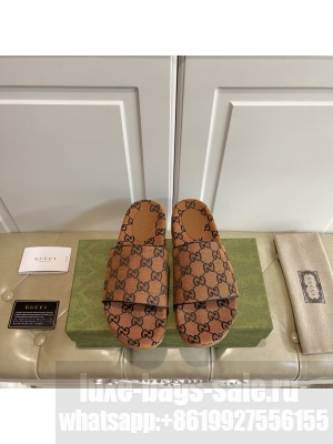 GUCCI Women's platform slide sandal 623212 Orange canvas 2021 Collection