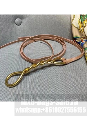 Bottega Veneta Calfskin Belt 1.6cm with Twisted Buckle Nude  2021 Collection
