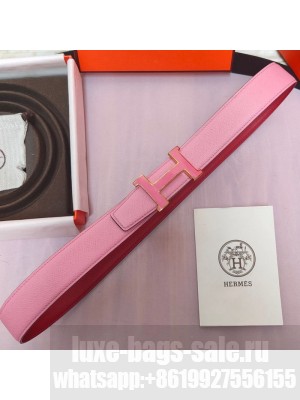 Hermes Leather Reversible Belt 32mm with H Buckle Pink/Gold 2019  Collection