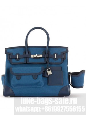 Hermes Birkin 35 Canvas & Swift Leather Cargo Blue