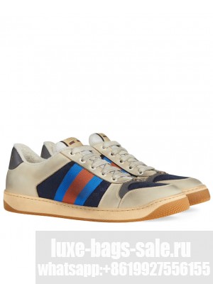 Gucci Unisex Mini GG Leather Screener Sneaker Dark Blue