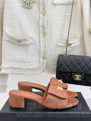 Chanel Quilted Lambskin Heel Slides Sandal 5cm with Foldover G45474 Brown 2025