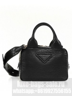 Prada Logo Pebble Leather Tote Bag 1BB0881 Black