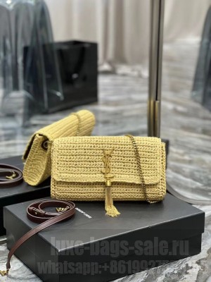 SAINT LAUREN KATE 99 CHAIN BAG WITH TASSEL IN RAFFIA Y664276 apricot