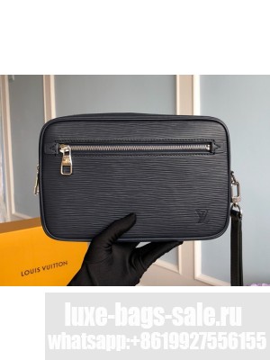 Louis Vuitton Men's Kasai Clutch in Epi Leather N51726 Black/Dark Blue