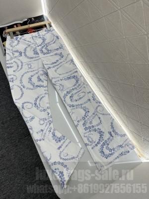 Chanel Printed Flared Denim Pants Blue