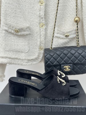Chanel CC 5cm Velet Slide Mule Black