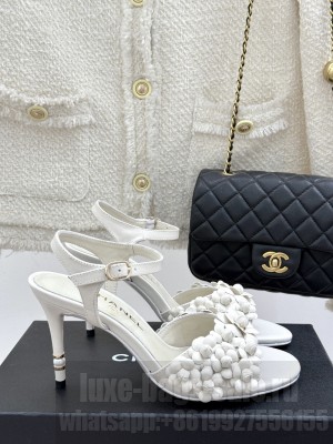 Chanel Lambskin Heel slingbacks Sandal 8cm with Camellia Bloom White 2025
