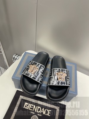 Versace x Fendi Unisex Fendace Flat Slide Sandals 2022 Collection 013