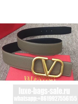 Valentino Width 4cm Togo Leather VLOGO Belt Gray
