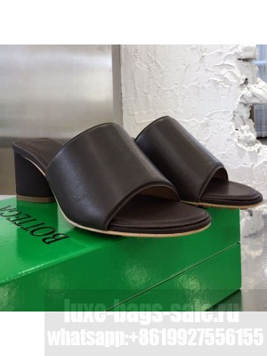 Bottega Veneta Band Calfskin Heel 5cm Sandals Dark Brown  2021 Collection 19
