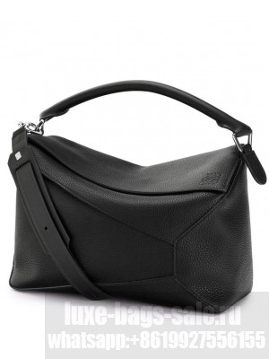 Loewe Large Puzzle Bag In Grained Calfskin Black